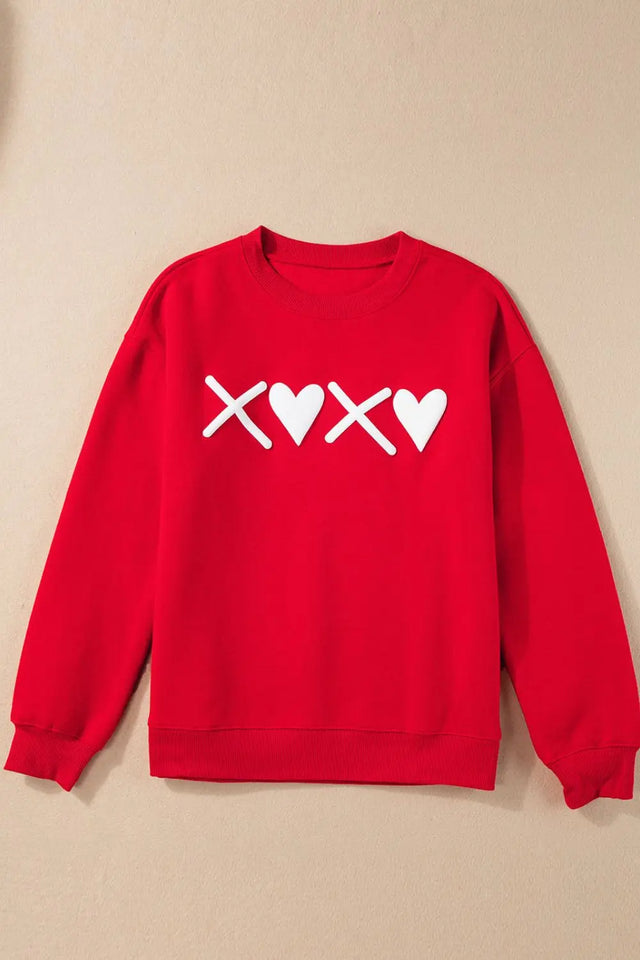 Valentine’s Day XOXO Round Neck Drop Shoulder Sweatshirt | Hanalas