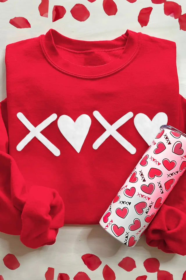 Valentine’s Day XOXO Round Neck Drop Shoulder Sweatshirt | Hanalas