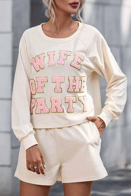 WIFE OF THE PARTY Round Neck Top and Shorts Set | Hanalas