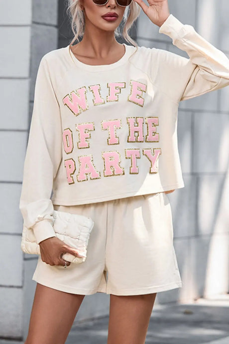 WIFE OF THE PARTY Round Neck Top and Shorts Set | Hanalas