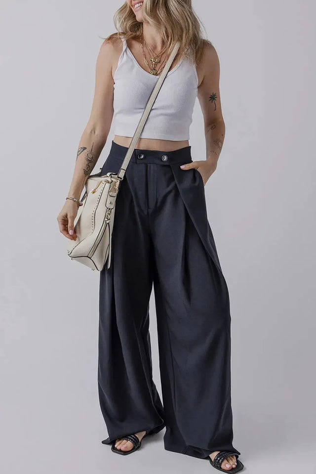 Wide Leg Pants with Pockets Trendsi Hanalas