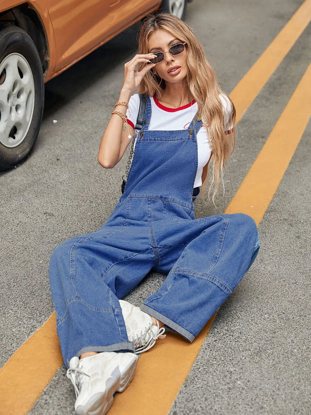 Wide Strap Wide Leg Denim Overalls Trendsi Hanalas