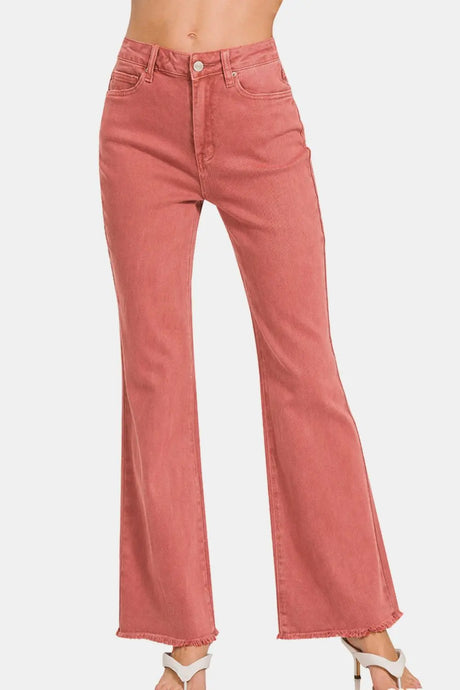 Zenana Acid Washed Frayed Hem Bootcut Jeans | Hanalas