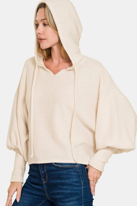 Zenana Brushed Hacci Drop Shoulder Cropped Hoodie Trendsi Hanalas