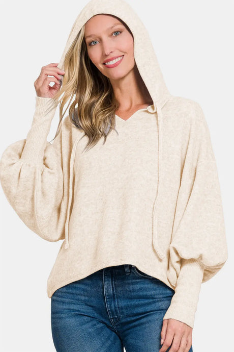 Zenana Brushed Hacci Drop Shoulder Cropped Hoodie Trendsi Hanalas