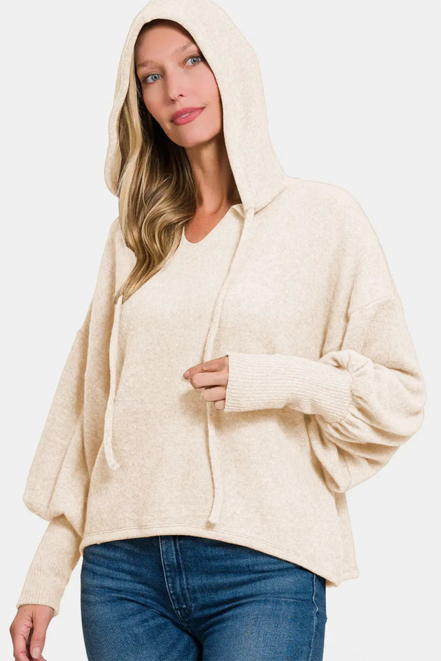 Zenana Brushed Hacci Drop Shoulder Cropped Hoodie Trendsi Hanalas