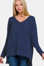 Zenana High-Low Center Seam V-Neck Sweater | Hanalas