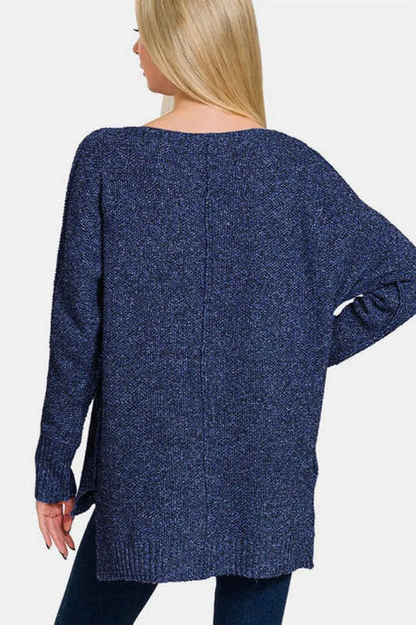 Zenana High-Low Center Seam V-Neck Sweater | Hanalas