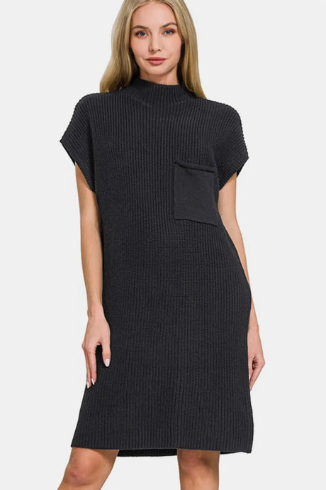 Zenana Mock Neck Short Sleeve Sweater Dress | Hanalas