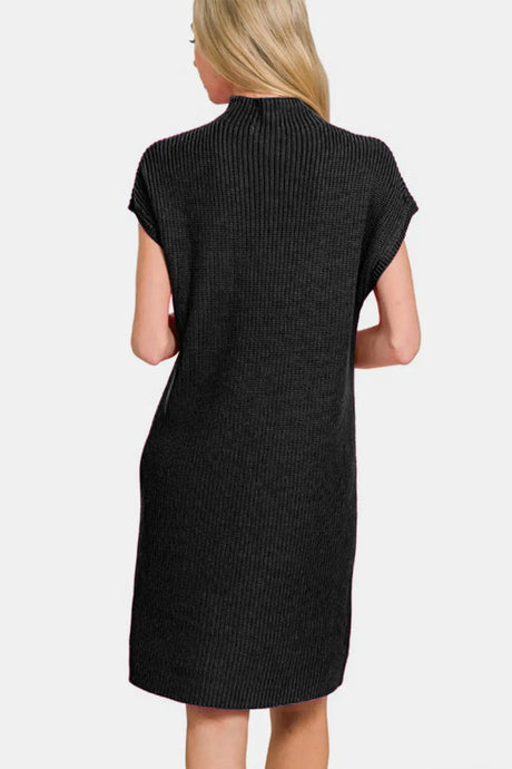 Zenana Mock Neck Short Sleeve Sweater Dress | Hanalas