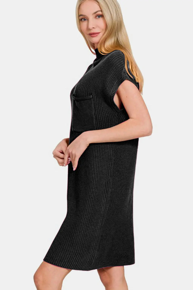 Zenana Mock Neck Short Sleeve Sweater Dress | Hanalas