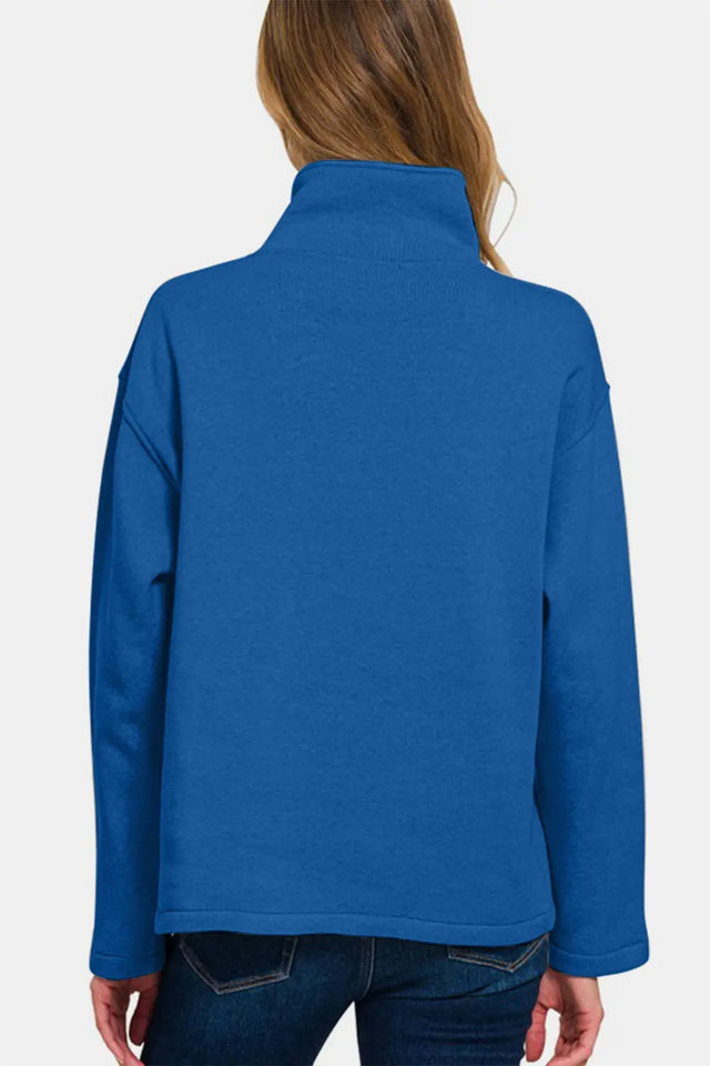 Zenana Turtleneck Half Snap Fleece Sweatshirt | Hanalas