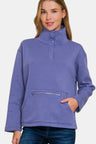 Zenana Turtleneck Half Snap Fleece Sweatshirt | Hanalas