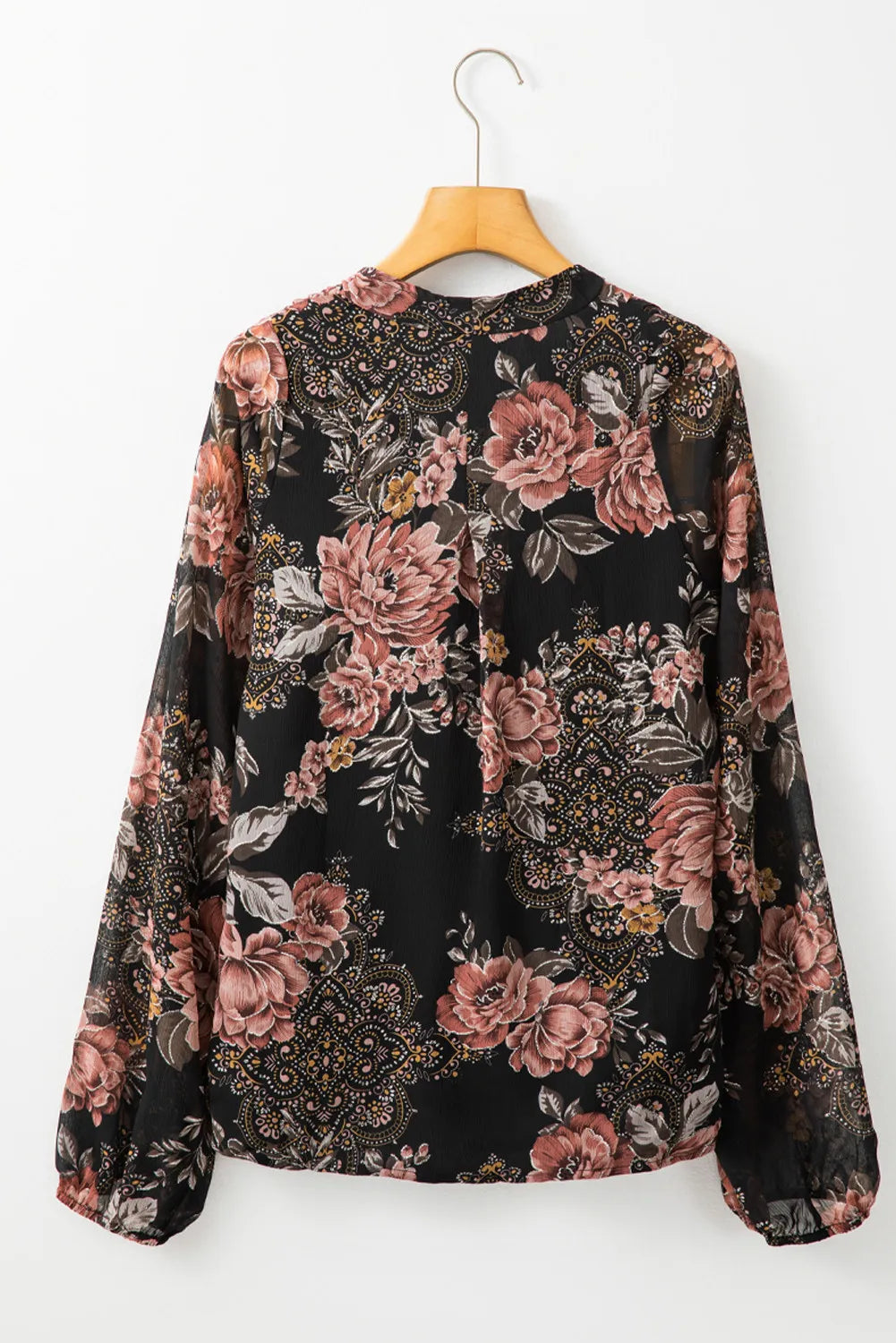 Printed Surplice Long Sleeve Blouse