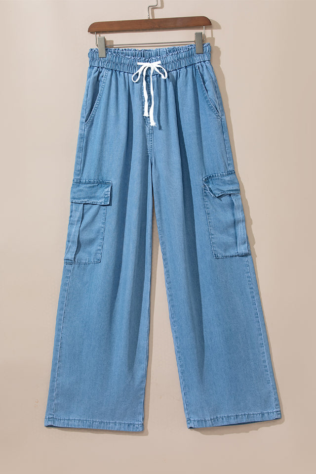 Drawstring Cargo Pocket Wide Leg Jeans | Hanalas