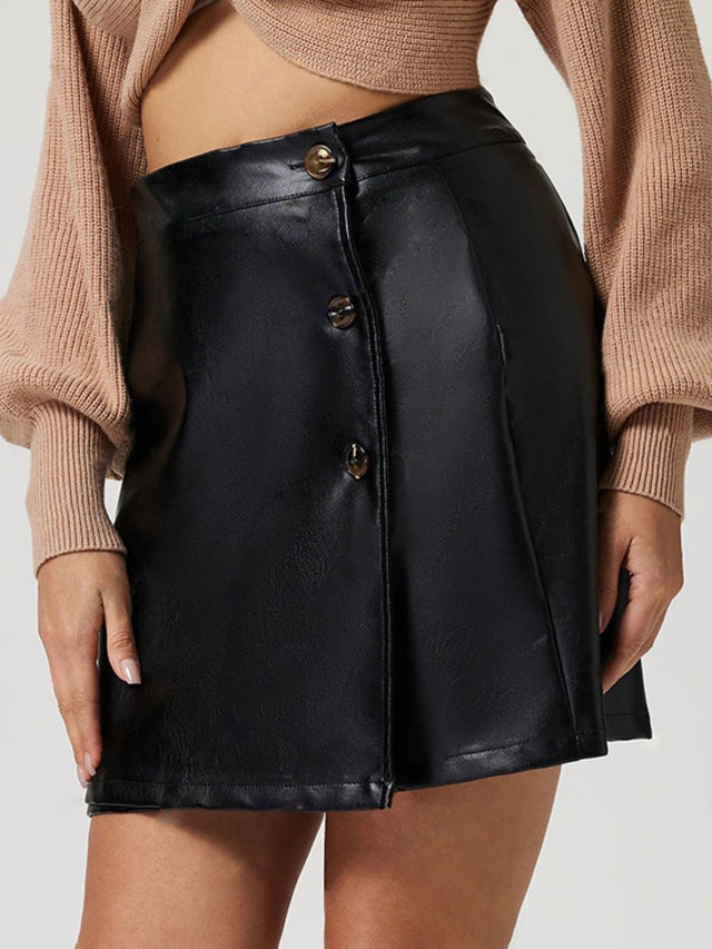 Buttoned High Rise Mini Skirt | Hanalas