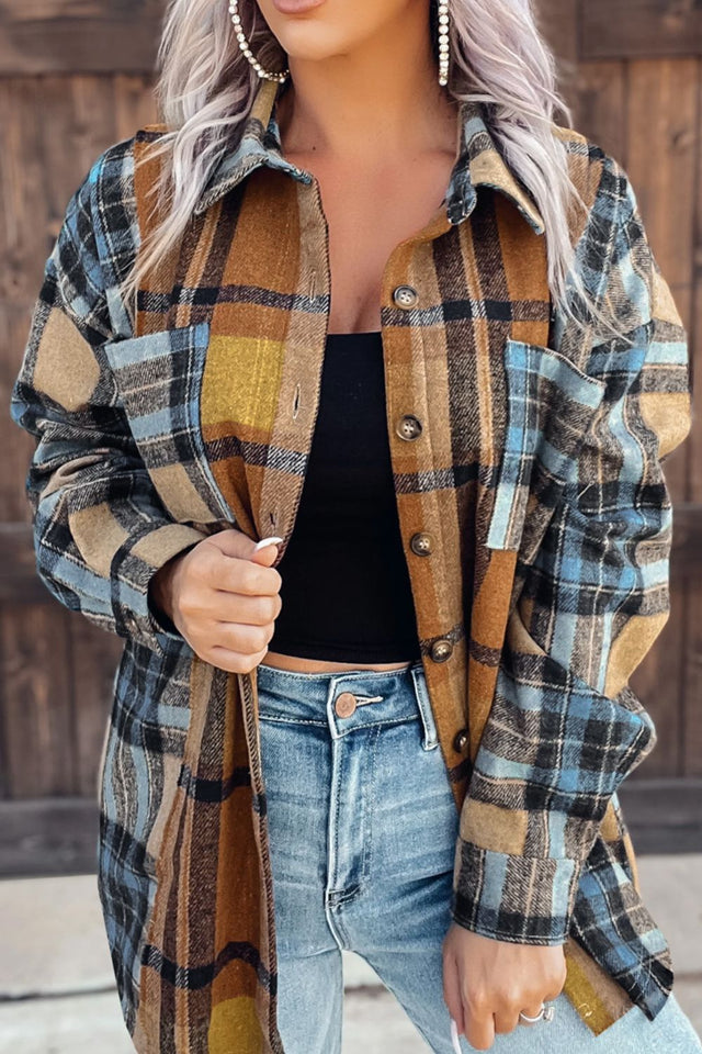 Plaid Collared Neck Long Sleeve Shirt | Hanalas