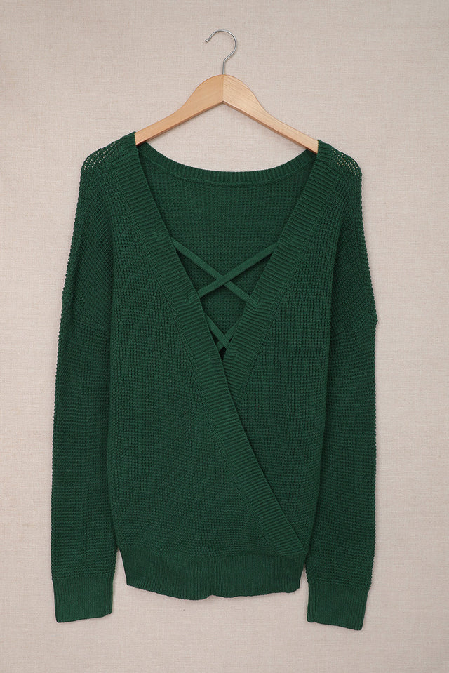 Crisscross Back Boat Neck Sweater | Hanalas