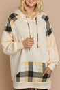 Drawstring Plaid Long Sleeve Hoodie | Hanalas