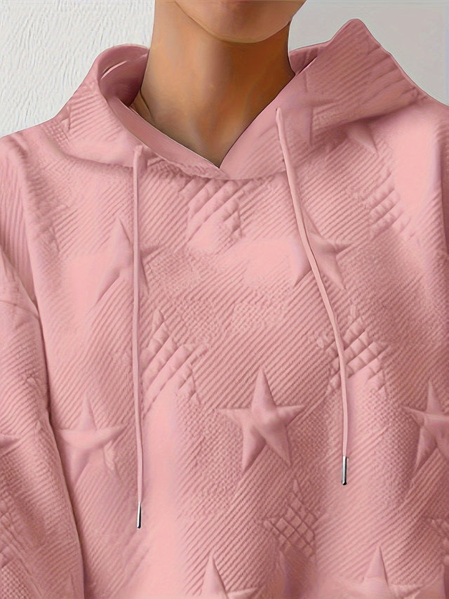 Plus Size Star Texture Long Sleeve Drawstring Hoodie | Hanalas