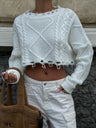 Cable-Knit Round Neck Long Sleeve Cropped Sweater Trendsi Hanalas