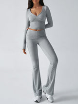 Devine Ruched Long Sleeve Top and Pants Set