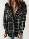 Plaid Snap Down Plush Hooded Jacket | Hanalas