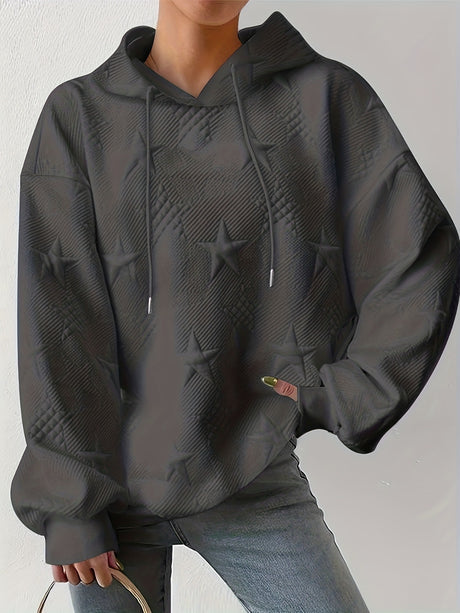 Plus Size Star Texture Long Sleeve Drawstring Hoodie | Hanalas