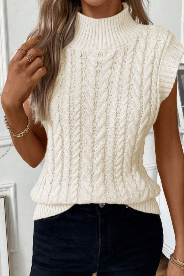 Cable Knit Turtleneck Sweater Vest | Hanalas