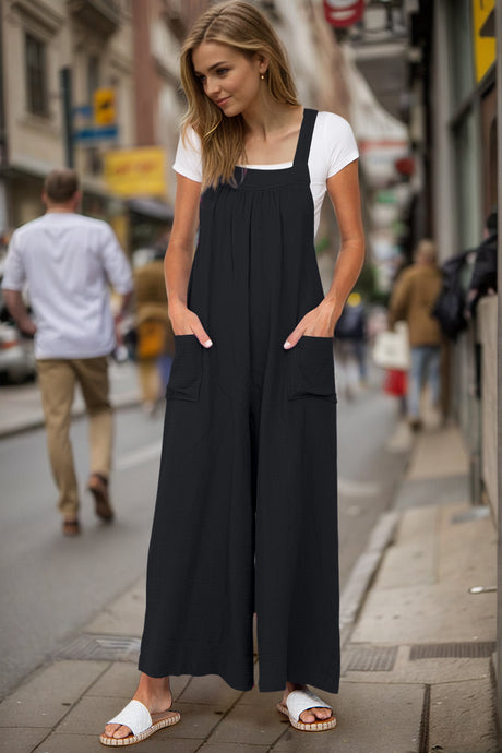 Double Take Full Size Wide Leg Overalls with Pockets | Hanalas