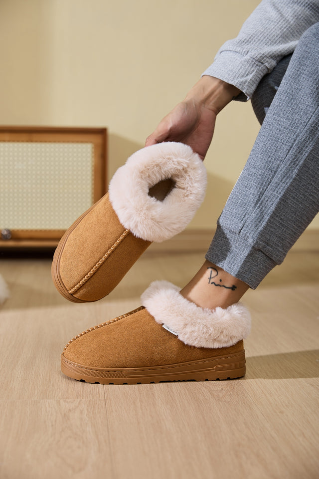 Faux Fur Round Toe Platform Slippers | Hanalas