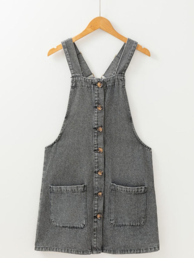 Wide Strap Button Down Denim Overall Dress Trendsi Hanalas