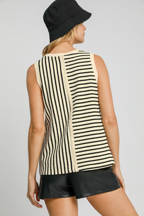 Umgee Round Neck Texture Striped Tank | Hanalas