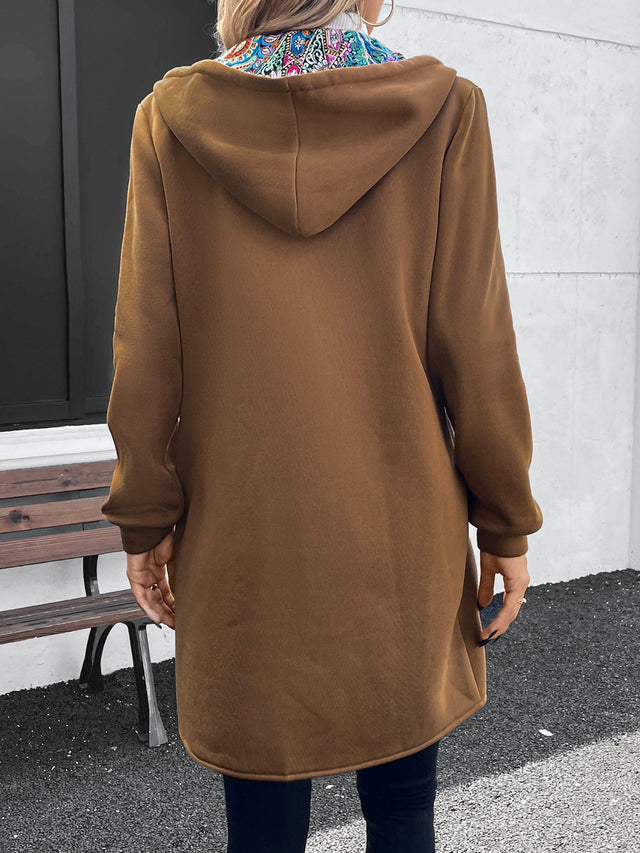 Drawstring Zip Up Long Sleeve Hooded Outerwear Trendsi Hanalas