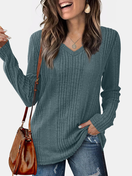 V-Neck Long Sleeve T-Shirt | Hanalas