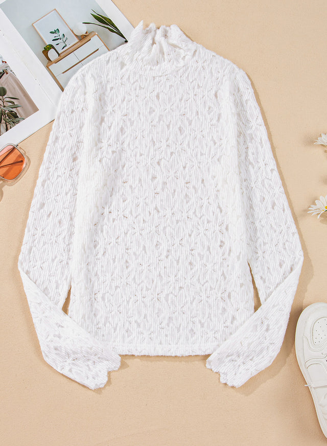 Flower Lace Mock Neck Long Sleeve Top | Hanalas