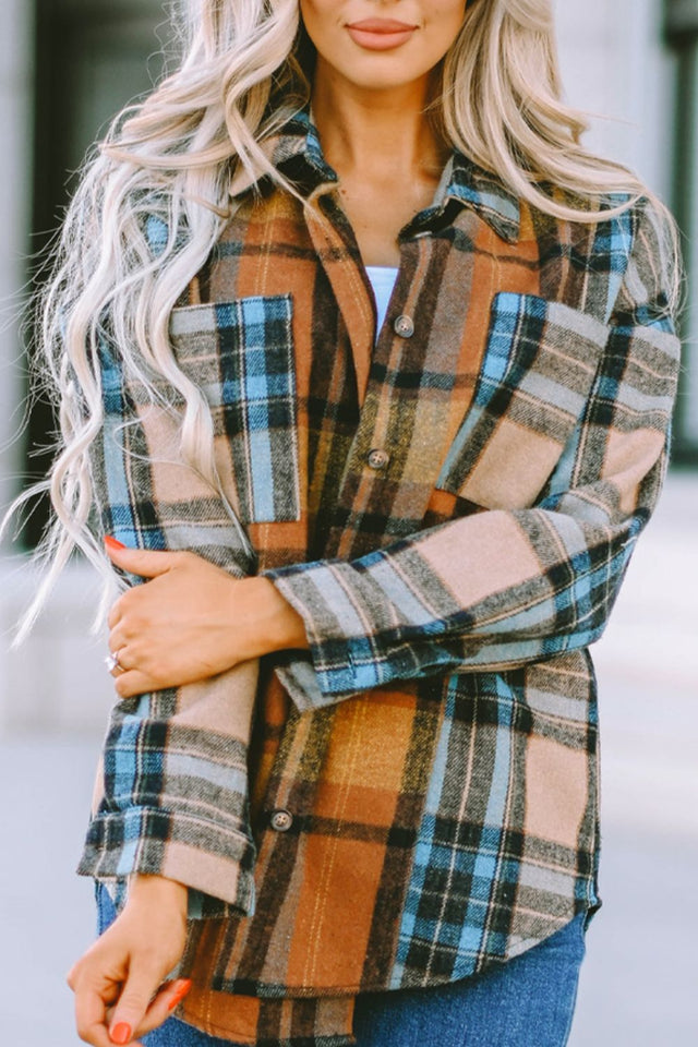 Plaid Collared Neck Long Sleeve Shirt | Hanalas