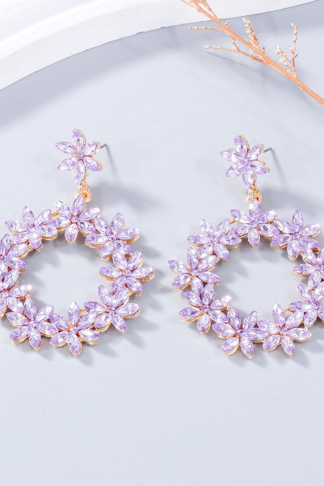 Rhinestone Flower Dangle Earrings | Hanalas