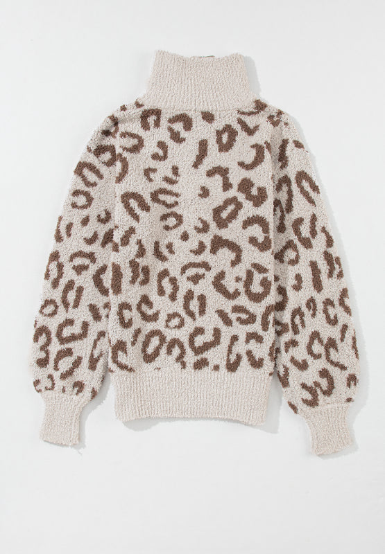 Leopard Half Zip Long Sleeve Sweater | Hanalas