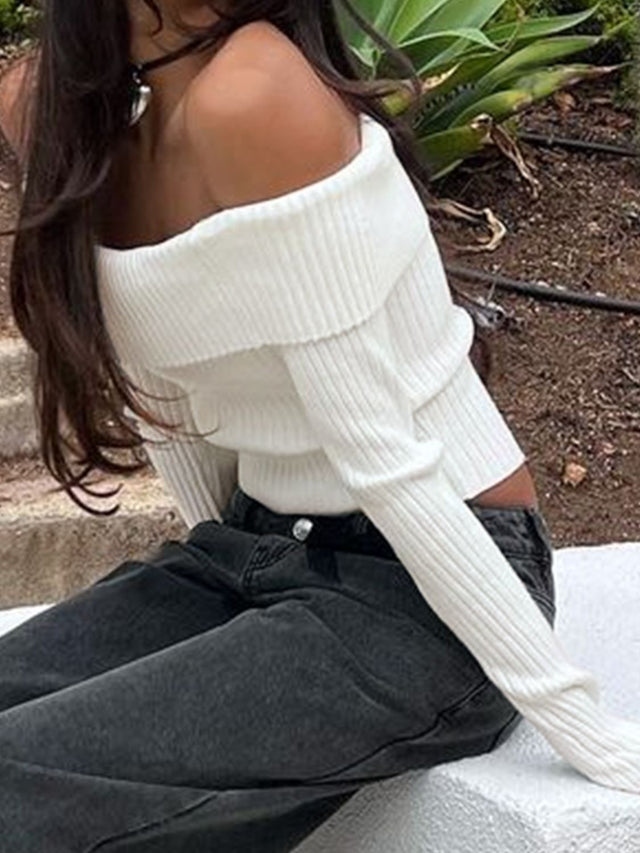 Perfee Off Shoulder Long Sleeve Sweater | Hanalas