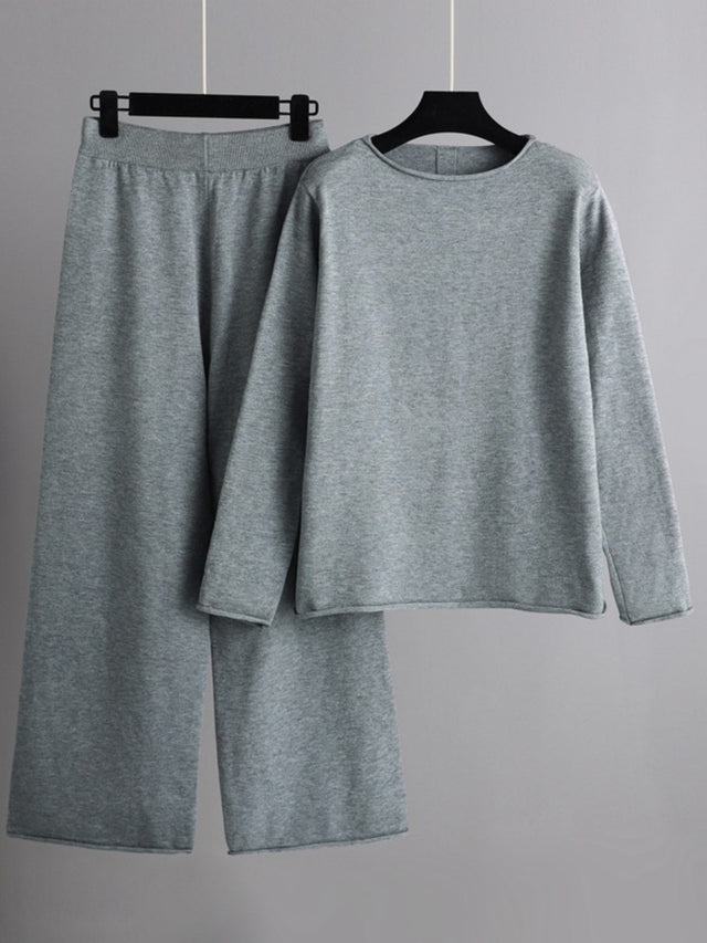 Basic Bae Rolled Round Neck Top and Pants Sweater Set Trendsi Hanalas