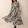 Tied Printed V-Neck Long Sleeve Midi Dress Trendsi Hanalas