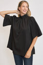 Umgee Bow Tie Back Mock Neck Half Sleeve Blouse | Hanalas