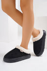 Furry Round Toe Platform Slippers | Hanalas