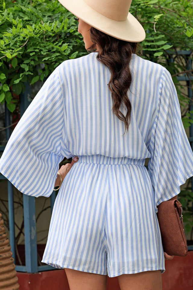 Bow Striped Kimono Sleeve Romper | Hanalas