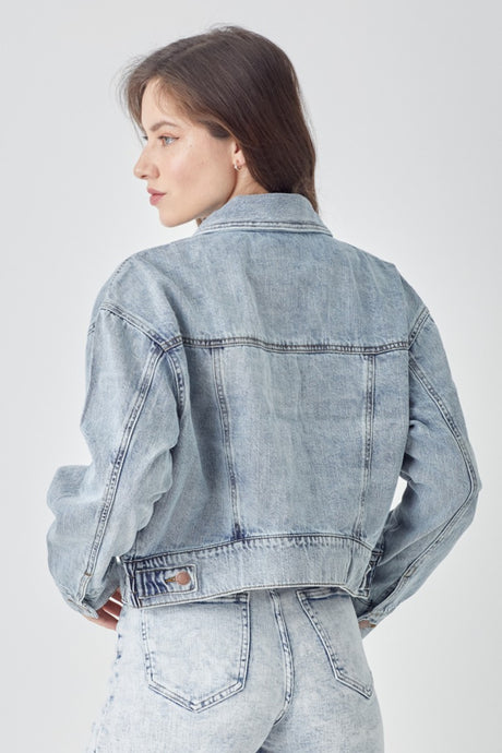 RISEN Full Size Button Down Cropped Denim Jacket | Hanalas