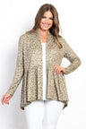 Be Stage Full Size Peplum Leopard Open Front Long Sleeve Cardigan | Hanalas