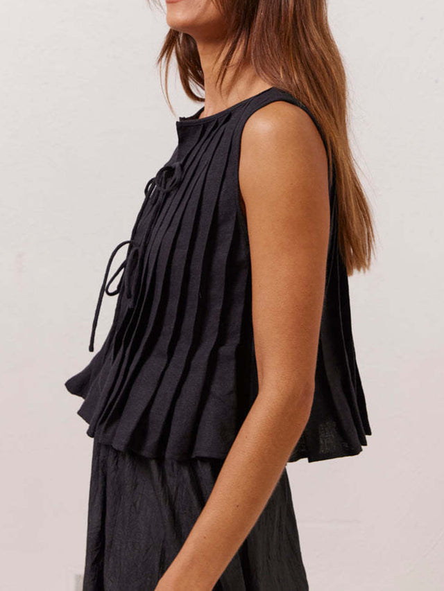 Lovelet Pleated Tied Round Neck Vest | Hanalas