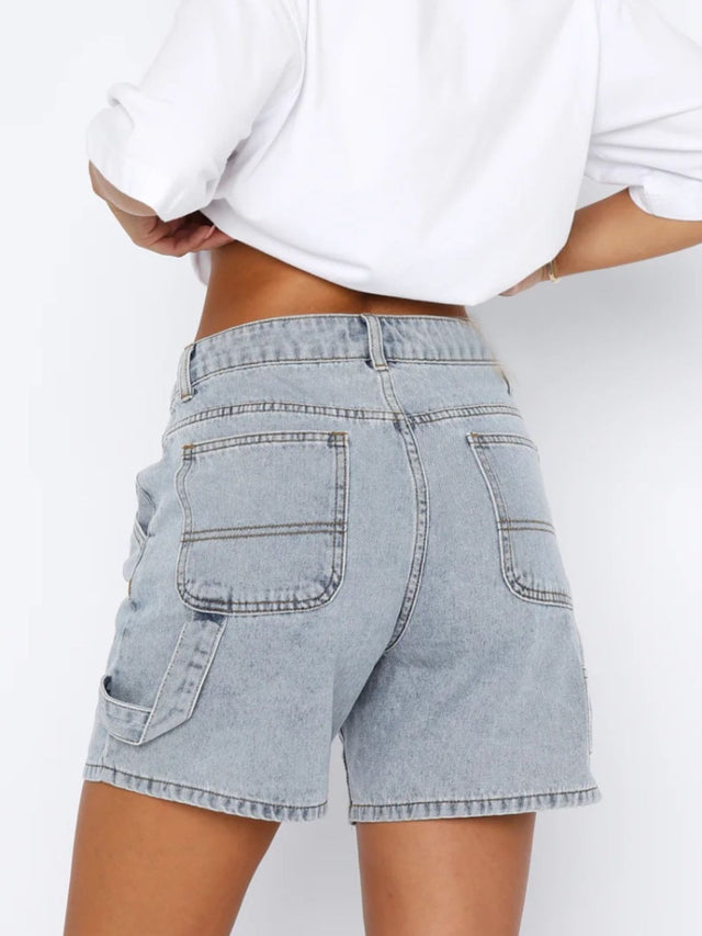 Washed High Rise Denim Shorts | Hanalas