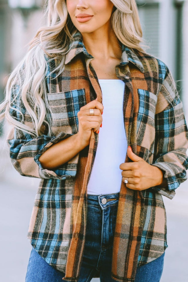 Plaid Collared Neck Long Sleeve Shirt | Hanalas